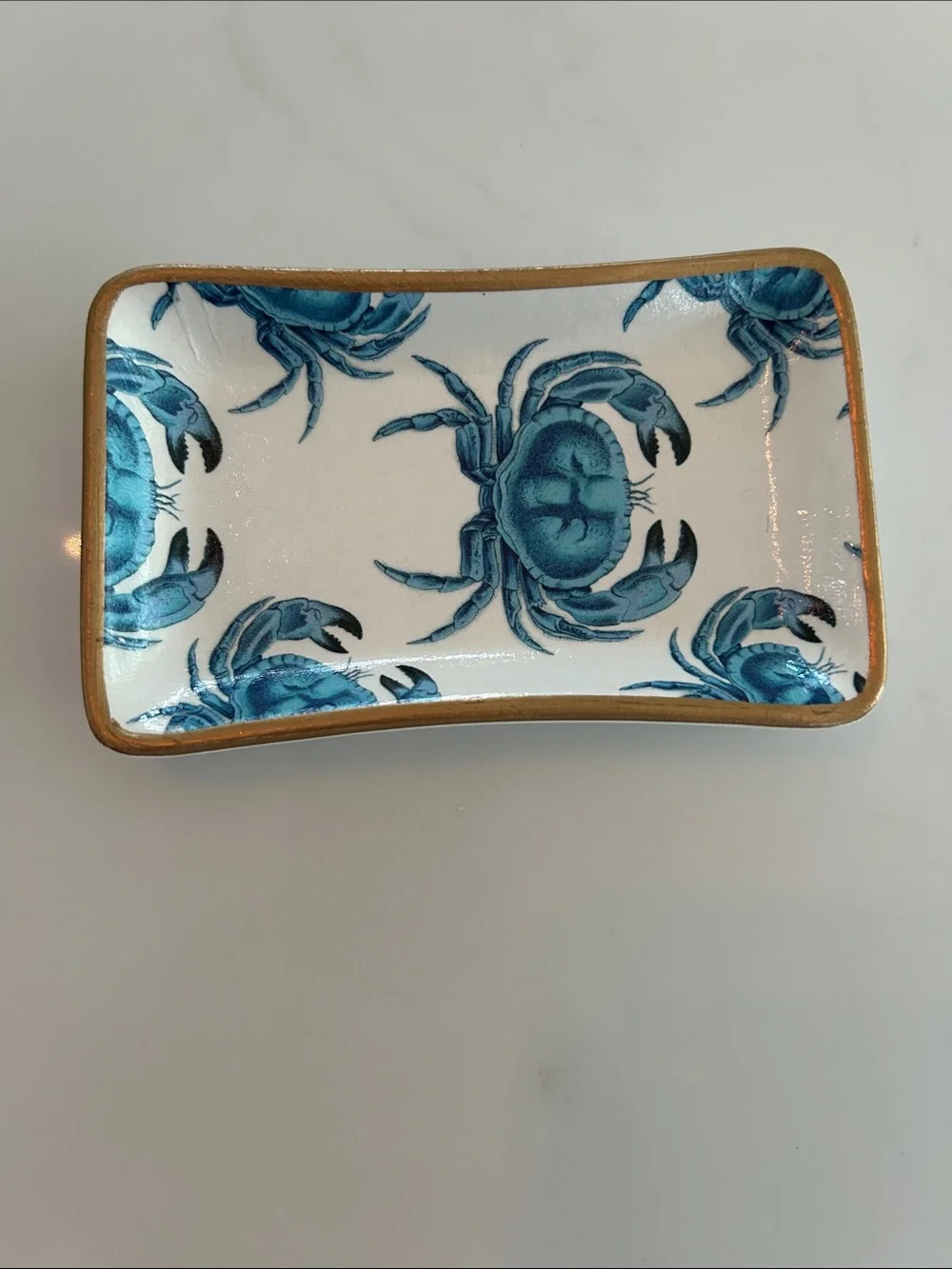 Blue Crab Ceramic Soap Dish with Gold Trim